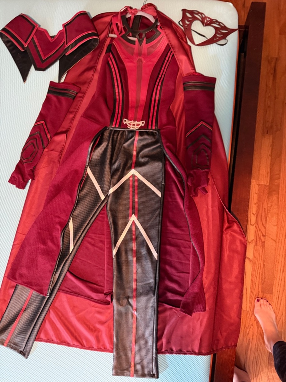 Red and Black Superhero Costume with Cape and Mask